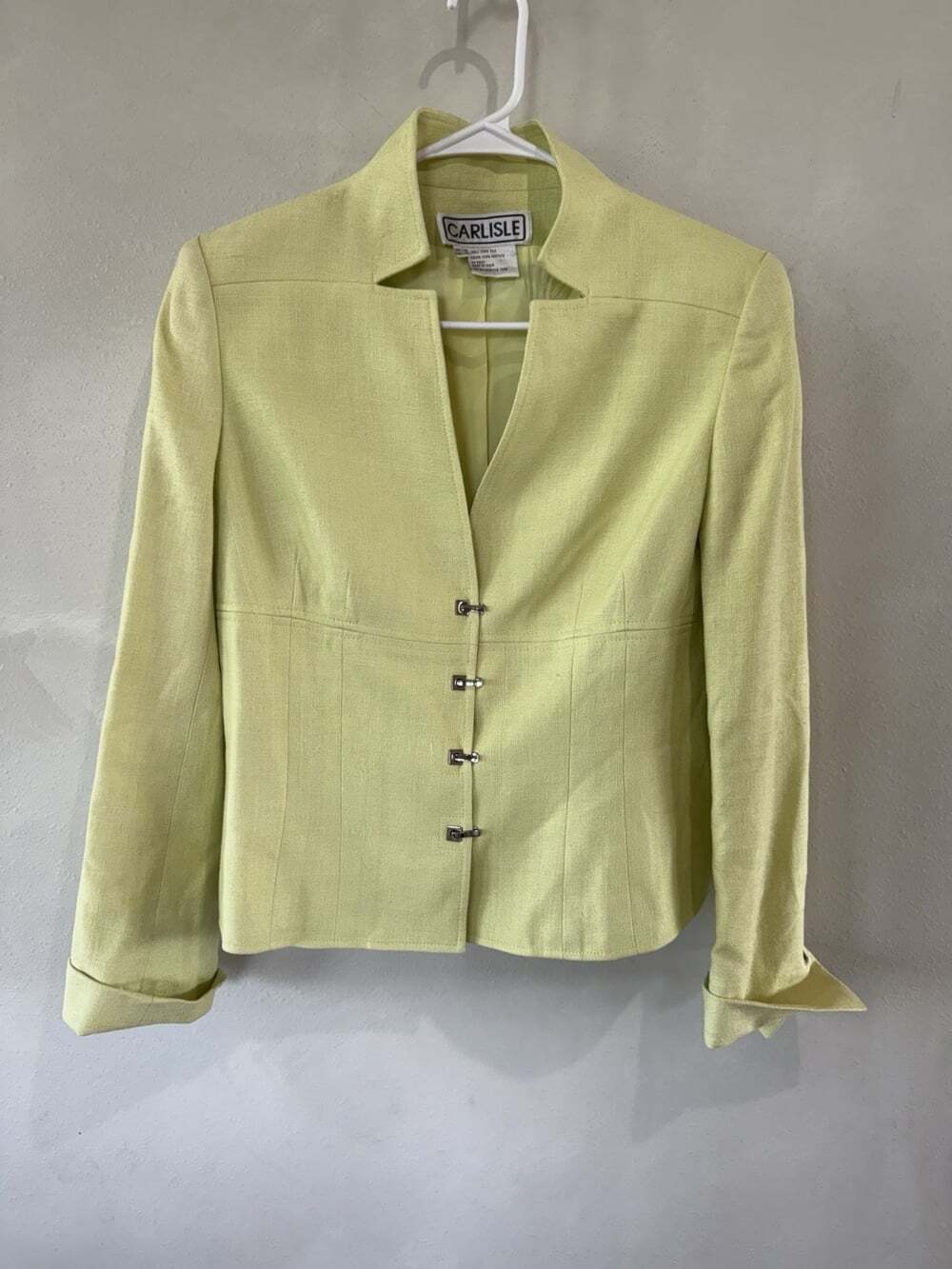 CARLISLE Women’s Blazer Jacket Yellow Green Button Front Long Sleeve Long Sleeve